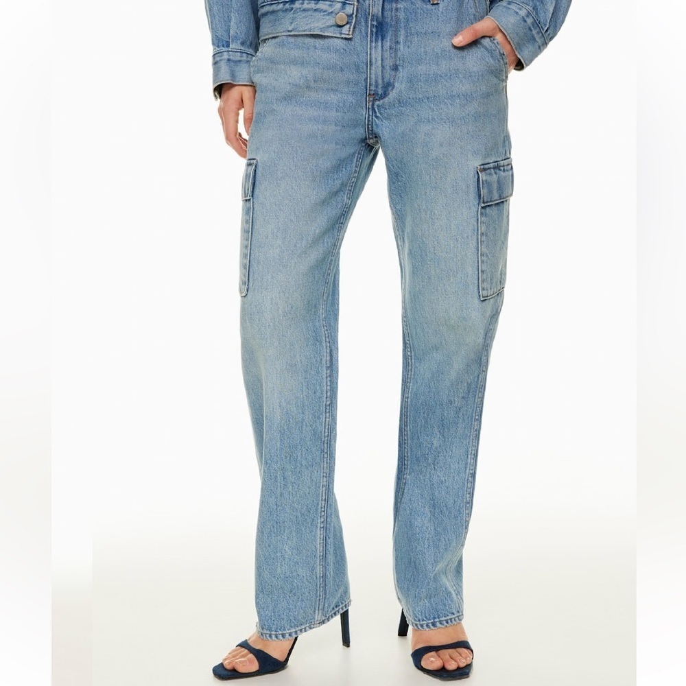Denim Forum The '90s Edie Lo-rise Cargo Jean in 7 Yrs Pctr Ths Bleu Size 24 NWOT - Picture 10 of 16